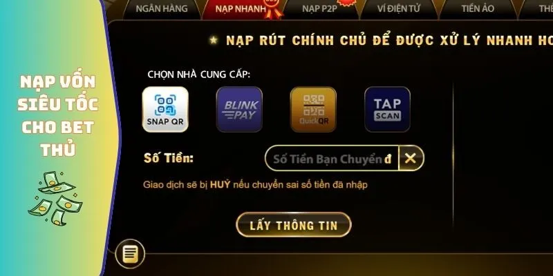 Nạp tiền, rút tiền GO88 1 Nạp vốn siêu tốc cho bet thủ